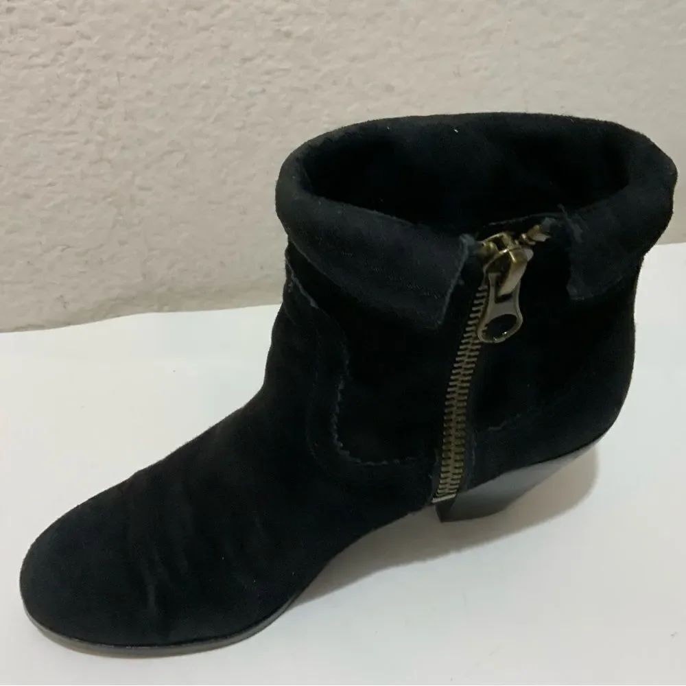 Sam Edelman Louie Suede Fringe Heeled Ankle Boot Black Women's sz 7